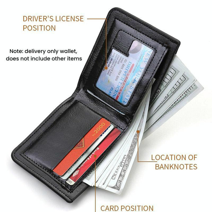 Men Leather Wallet Can Put Driver License Leather Short Money Clip Purse