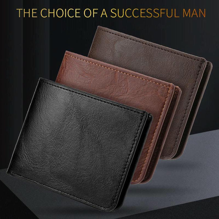 Men Leather Wallet Can Put Driver License Leather Short Money Clip Purse