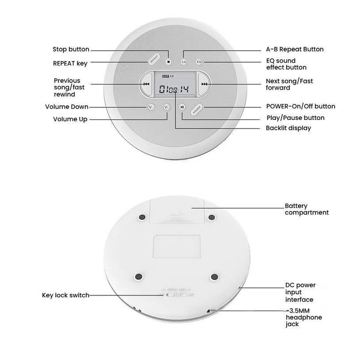 Mini Portable Cd Player Walkman Study And Repeat Retro Mp3 Music Cd Player Kc-707