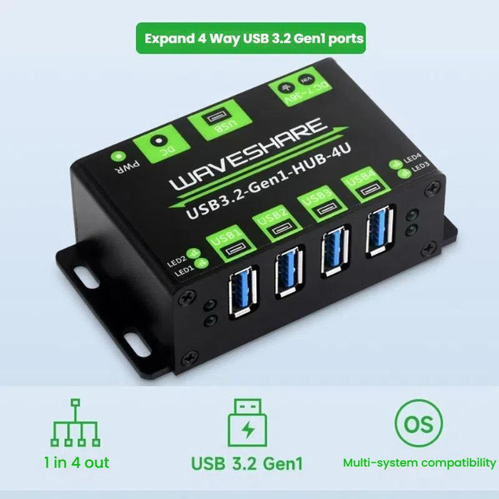 4-Port Usb 3.2 Hub With Metal Case