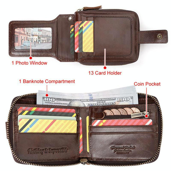 Bp735 Leather Horizontal Zipper Wallet Multiple Card Slots Rfid Anti-Theft Protection Men Purse
