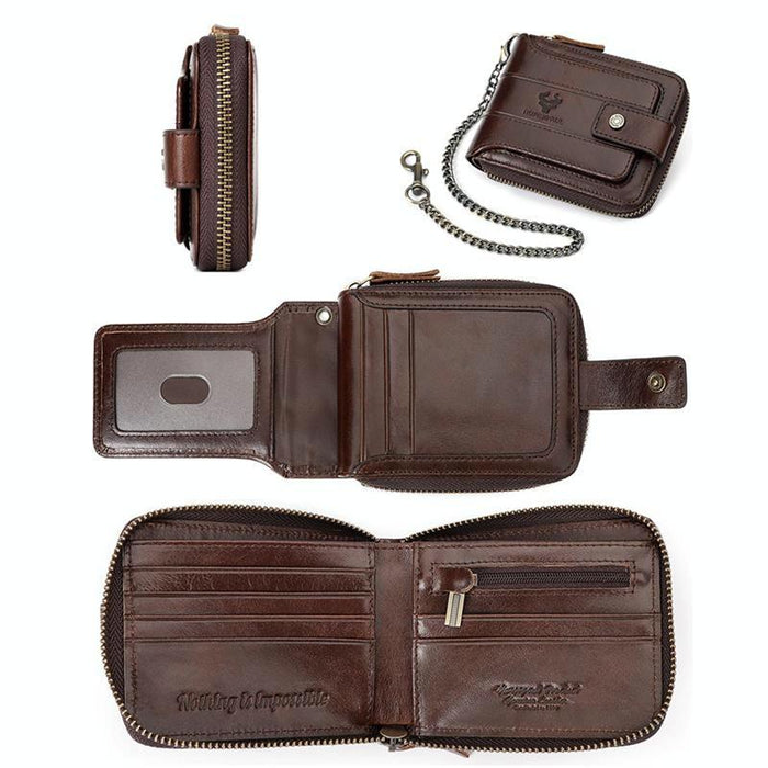 Bp735 Leather Horizontal Zipper Wallet Multiple Card Slots Rfid Anti-Theft Protection Men Purse