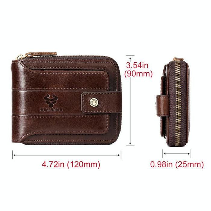 Bp735 Leather Horizontal Zipper Wallet Multiple Card Slots Rfid Anti-Theft Protection Men Purse