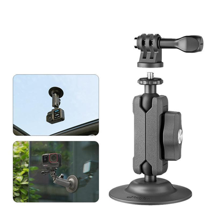 Metal Arm Clamp Mount Adhesive Base With 1 / 4-Inch Joint Ball For Insta360 Dji Gopro Cameras Black