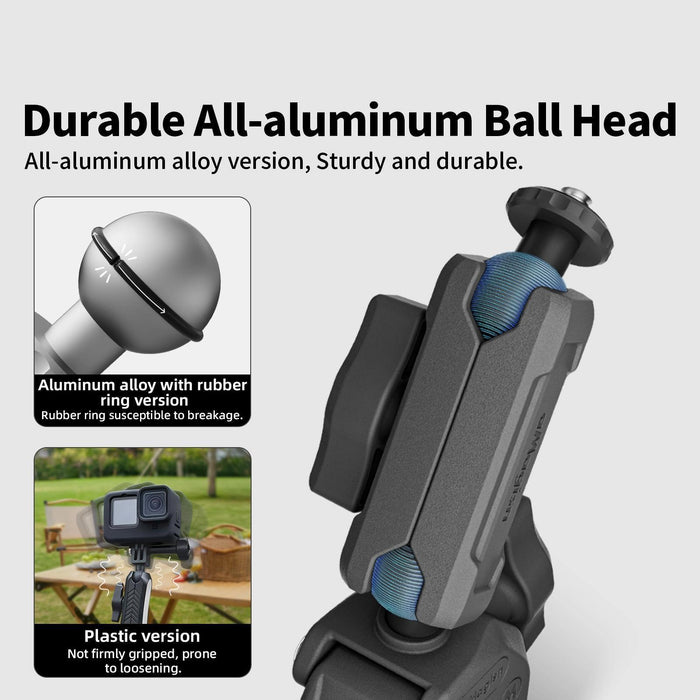 Metal Arm Clamp Mount Adhesive Base With 1 / 4-Inch Joint Ball For Insta360 Dji Gopro Cameras Black