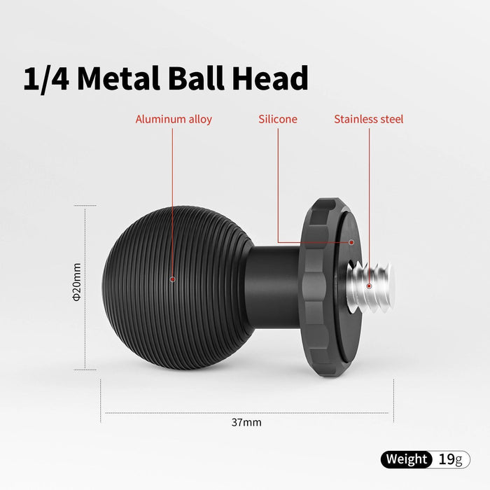 Metal Arm Clamp Mount Adhesive Base With 1 / 4-Inch Joint Ball For Insta360 Dji Gopro Cameras Black