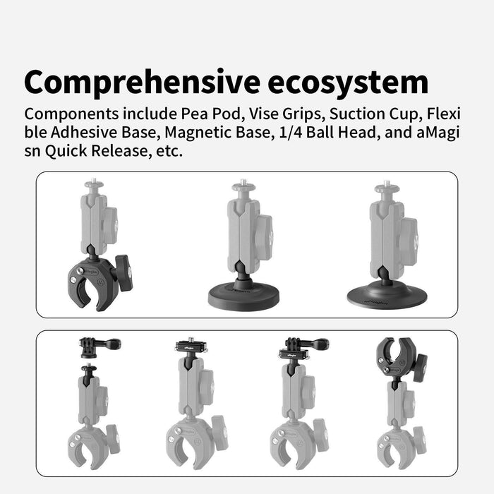 Metal Arm Clamp Mount Adhesive Base With 1 / 4-Inch Joint Ball For Insta360 Dji Gopro Cameras Black