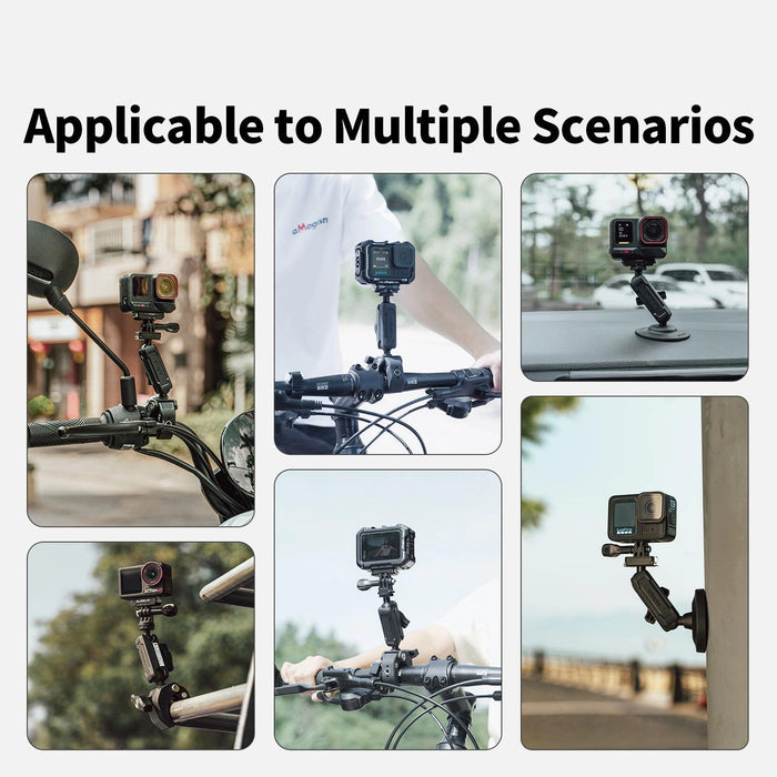 Metal Arm Clamp Mount Adhesive Base With 1 / 4-Inch Joint Ball For Insta360 Dji Gopro Cameras Black