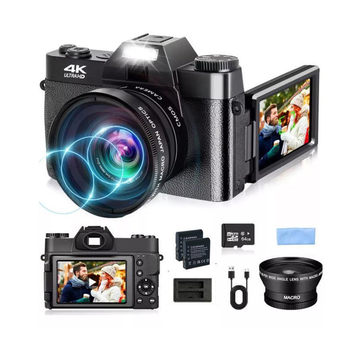 Retro Mirrorless Camera With 4K Hd 16X Zoom Wifi 3-Inch Flip Screen 64G