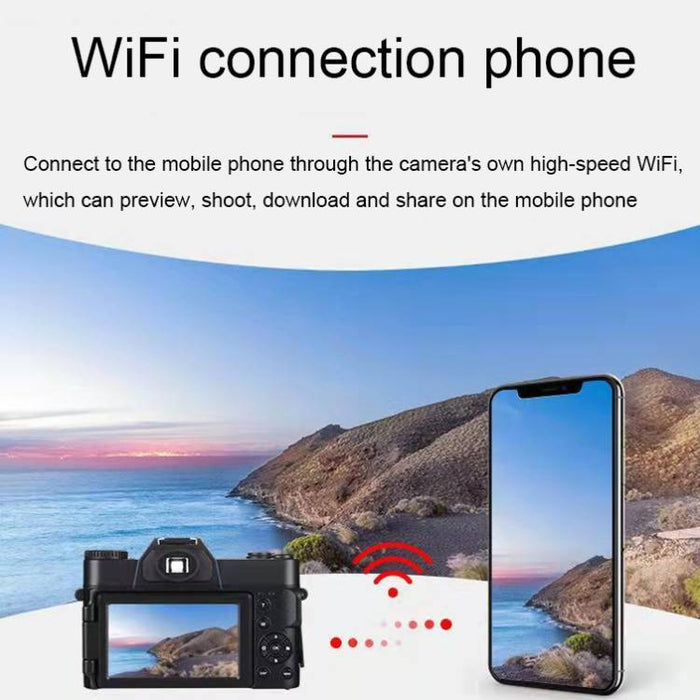 Retro Mirrorless Camera With 4K Hd 16X Zoom Wifi 3-Inch Flip Screen 64G