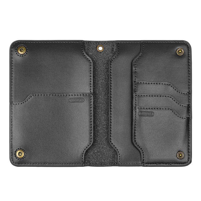 Genuine Leather Passport Card Holder Id / Boarding Pass Wallet With Card Slots & Ticket Pocket Black