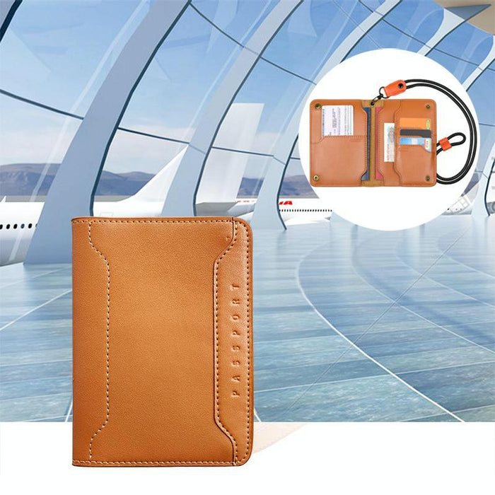 Genuine Leather Passport Card Holder Id / Boarding Pass Wallet With Card Slots & Ticket Pocket Black