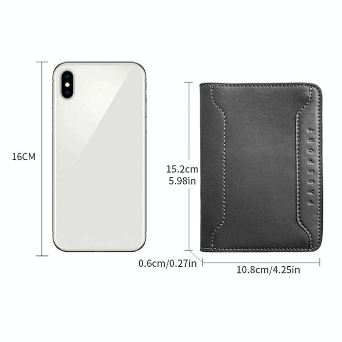 Genuine Leather Passport Card Holder Id / Boarding Pass Wallet With Card Slots & Ticket Pocket Black