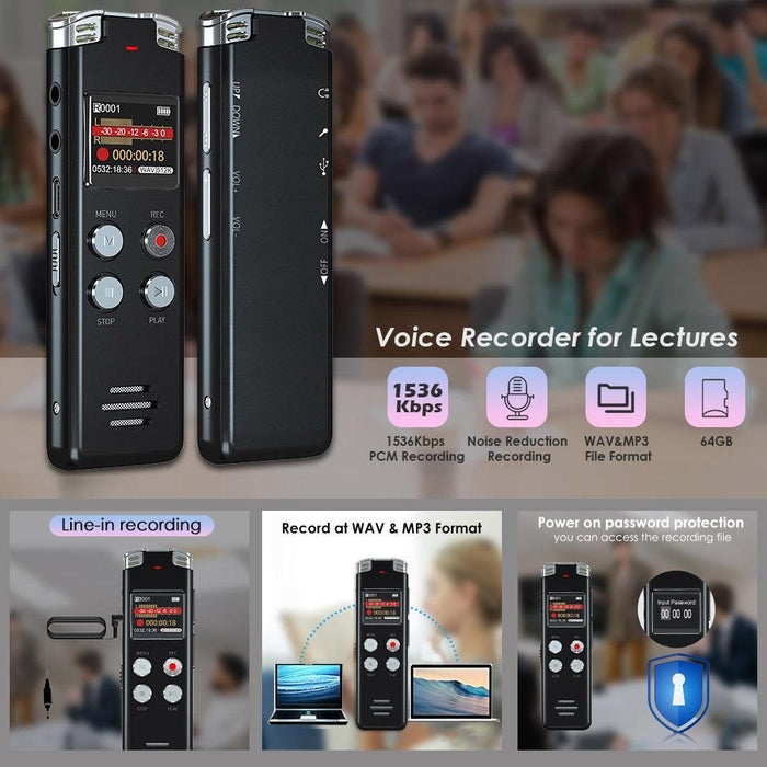 Portable Hd Noise-Cancelling Voice-Activated Digital Voice Recorder For Conferences Capacity 128Gb