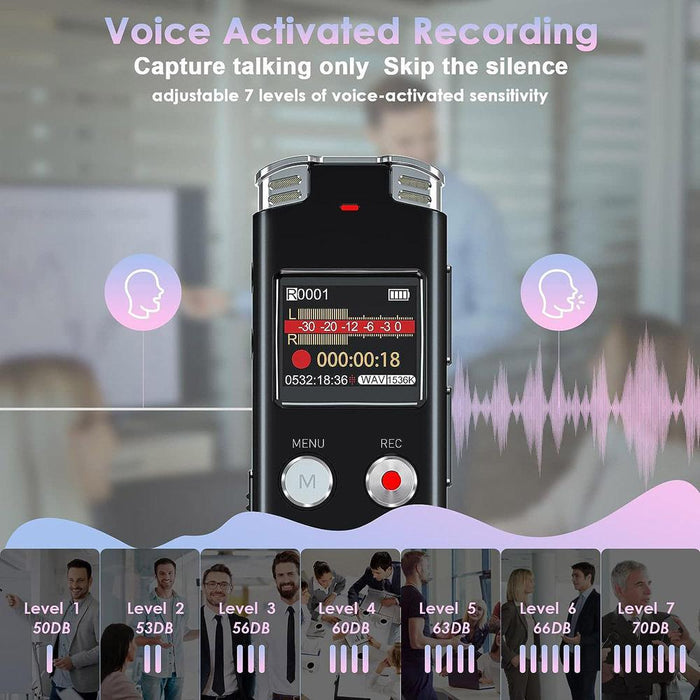 Portable Hd Noise-Cancelling Voice-Activated Digital Voice Recorder For Conferences Capacity 128Gb