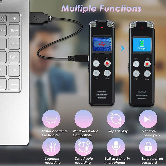 Portable Hd Noise-Cancelling Voice-Activated Digital Voice Recorder For Conferences Capacity 128Gb