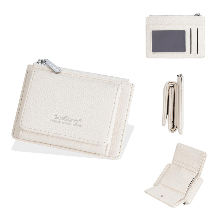 N3080 Women Compact Pebble Grain Tri-Fold Wallet Slim Zippered Coin Purse With Quick-Access Id Slot