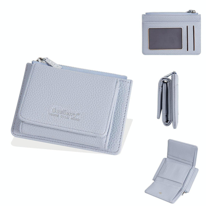 N3080 Women Compact Pebble Grain Tri-Fold Wallet Slim Zippered Coin Purse With Quick-Access Id Slot