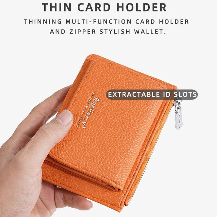 N3080 Women Compact Pebble Grain Tri-Fold Wallet Slim Zippered Coin Purse With Quick-Access Id Slot