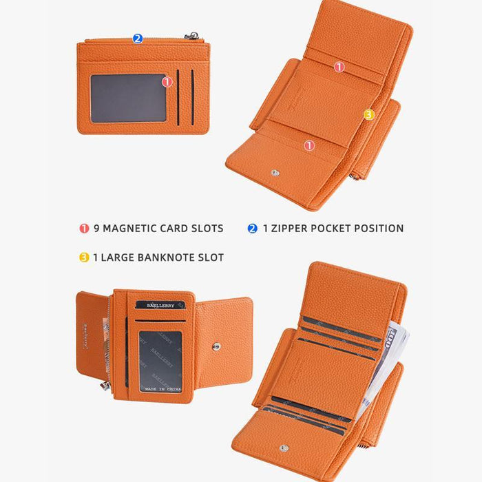 N3080 Women Compact Pebble Grain Tri-Fold Wallet Slim Zippered Coin Purse With Quick-Access Id Slot