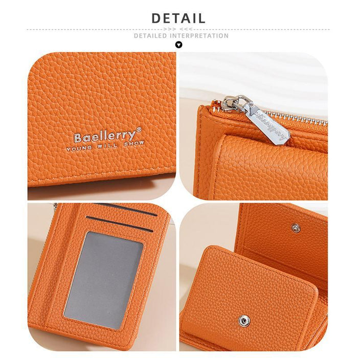 N3080 Women Compact Pebble Grain Tri-Fold Wallet Slim Zippered Coin Purse With Quick-Access Id Slot