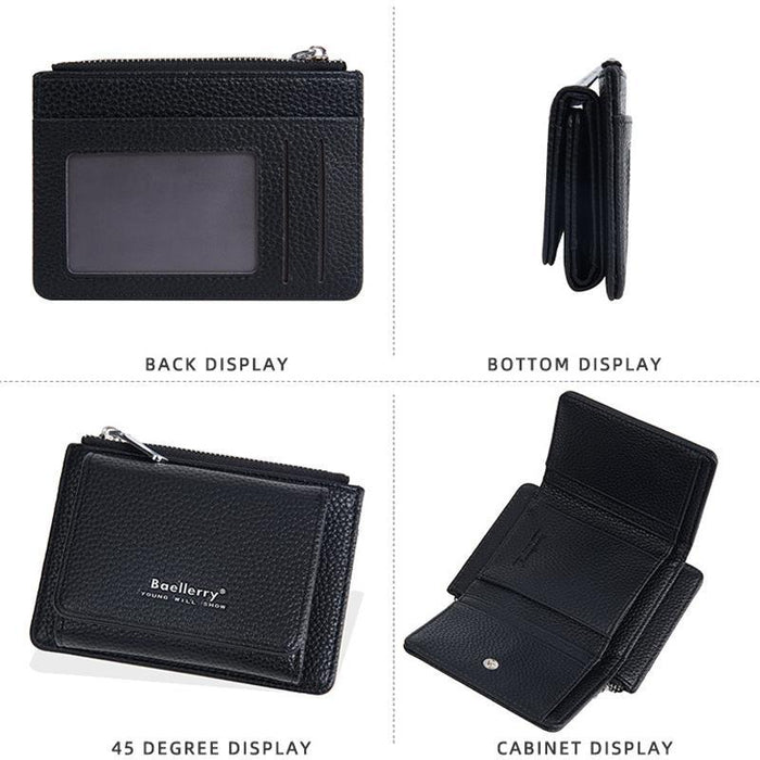 N3080 Women Compact Pebble Grain Tri-Fold Wallet Slim Zippered Coin Purse With Quick-Access Id Slot