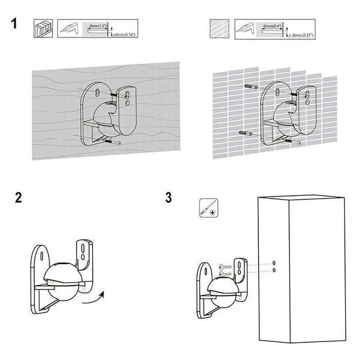 Pair Black Surround Sound Speaker Wall Mount Brackets 45 Degree Rotatable Design Tv Wall Mount 8 X 4.5 X 5.8Cm