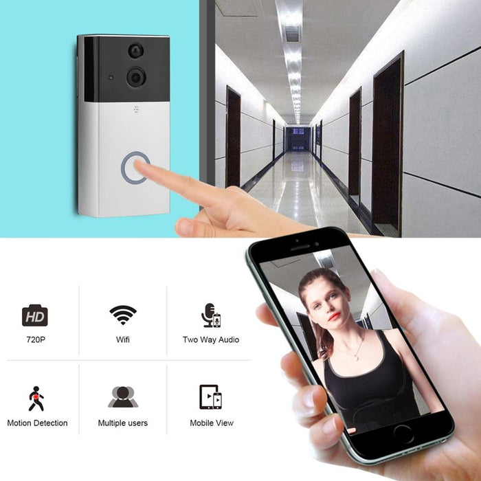 Hd 720P Security Camera Smart Wifi Video Doorbell Intercom Support Tf Card & Infrared Night Vision & Motion Detection App For Ios And Android With Ding Dong / Chime