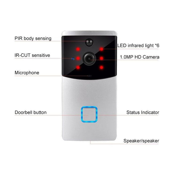 720P Security Camera Smart Wifi Video Doorbell Intercom Support Tf Card & Night Vision & Pir Detection App For Ios And Android Silver