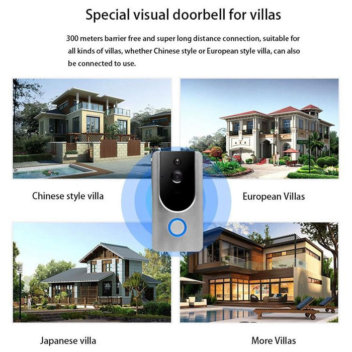 720P Security Camera Smart Wifi Video Doorbell Intercom Support Tf Card & Night Vision & Pir Detection App For Ios And Android With Ding Dong / Chime Grey