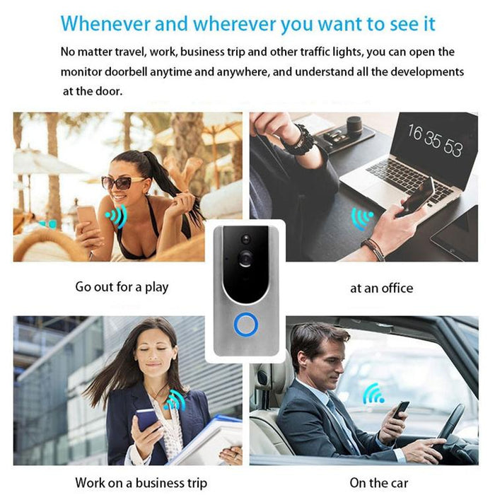 720P Security Camera Smart Wifi Video Doorbell Intercom Support Tf Card & Night Vision & Pir Detection App For Ios And Android With Ding Dong / Chime Grey