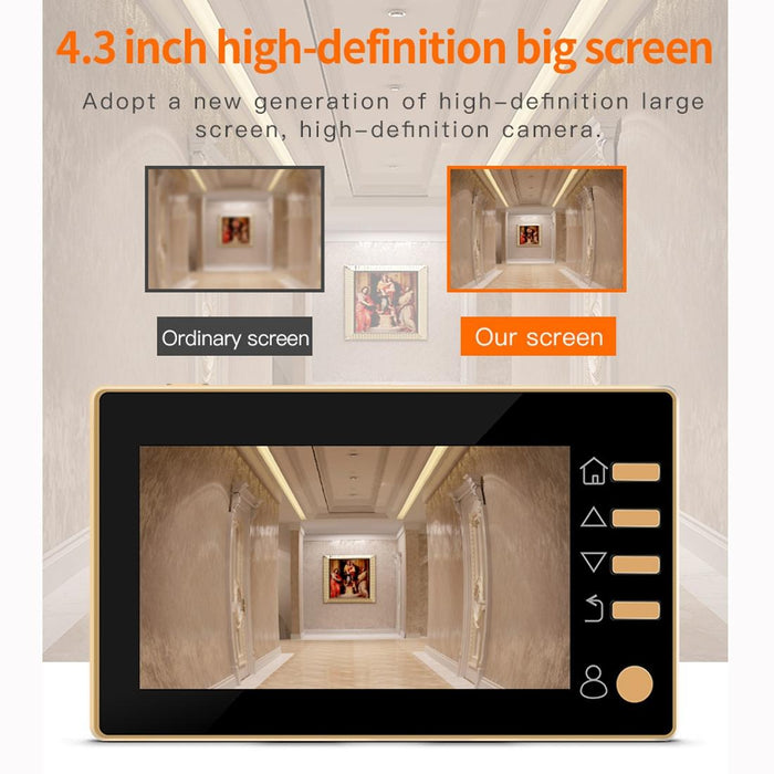 4.3 Inch Screen Motion Detection Camera Video Alarm Smart Digital Door Viewer Support Tf Card Gold