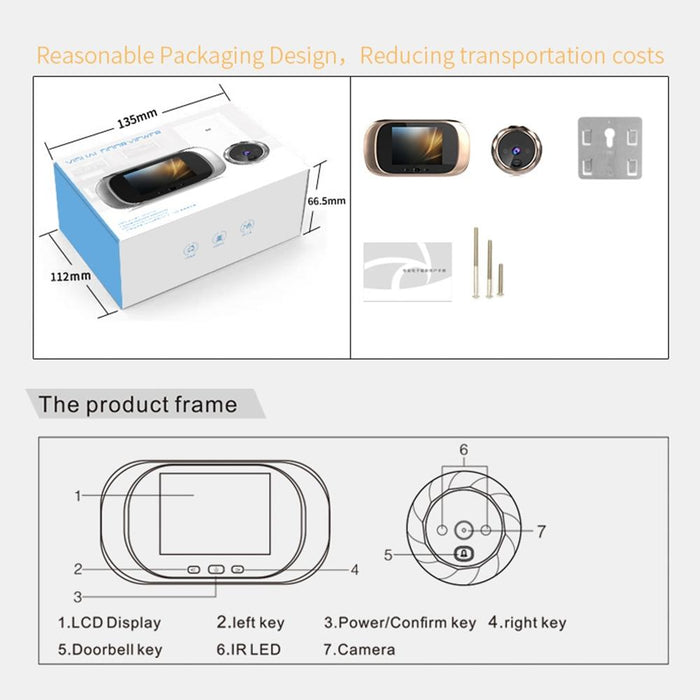 Smart Electronic Cat Eye Camera Doorbell With 2.8 Inch Lcd Screen Support Infrared Night Vision