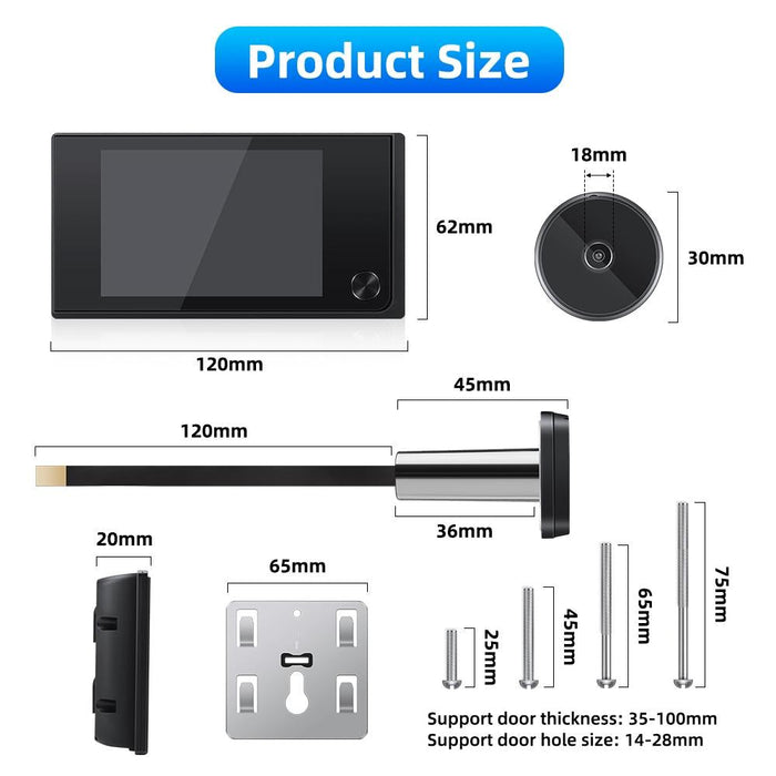 3.5 Inch Screen 2.0Mp Security Camera Digital Peephole Door Viewer Black