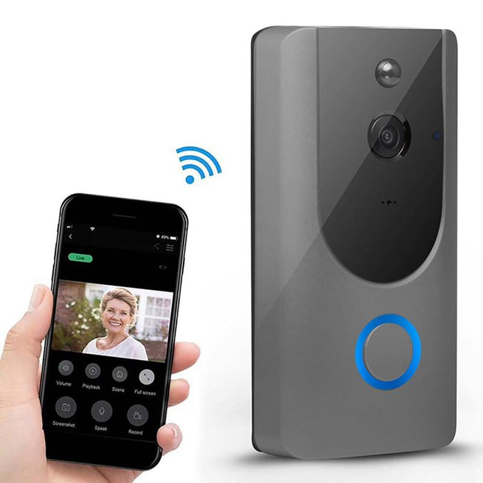 720P Smart Wifi Video Visual Doorbell Support Mobile Phone Remote Monitoring & Night Vision Grey