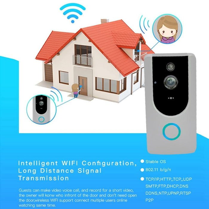 720P Smart Wifi Video Visual Doorbell Support Mobile Phone Remote Monitoring & Night Vision Grey