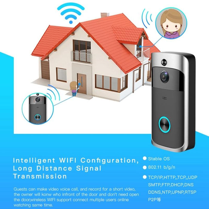 720P Smart Wifi Ultra Low Power Video Visual Doorbell Support Mobile Phone Remote Monitoring & Night Vision Black