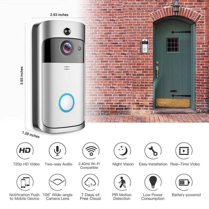 720P Smart Wifi Ultra Low Power Video Pir Visual Doorbell With 3 Battery Slots Support Mobile Phone Remote Monitoring & Night Vision & 166 Degree Wide-Angle Camera Lens