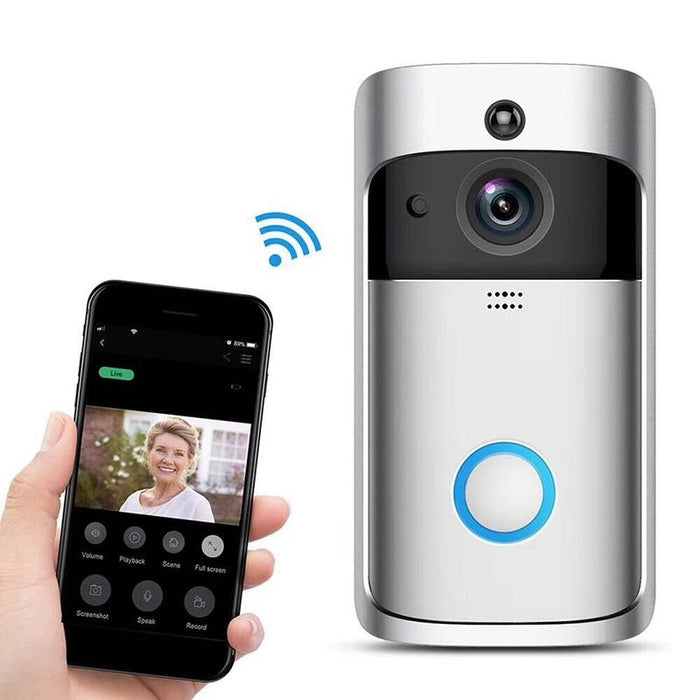 720P Smart Wifi Ultra Low Power Video Pir Visual Doorbell With 3 Battery Slots Support Mobile Phone Remote Monitoring & Night Vision & 166 Degree Wide-Angle Camera Lens