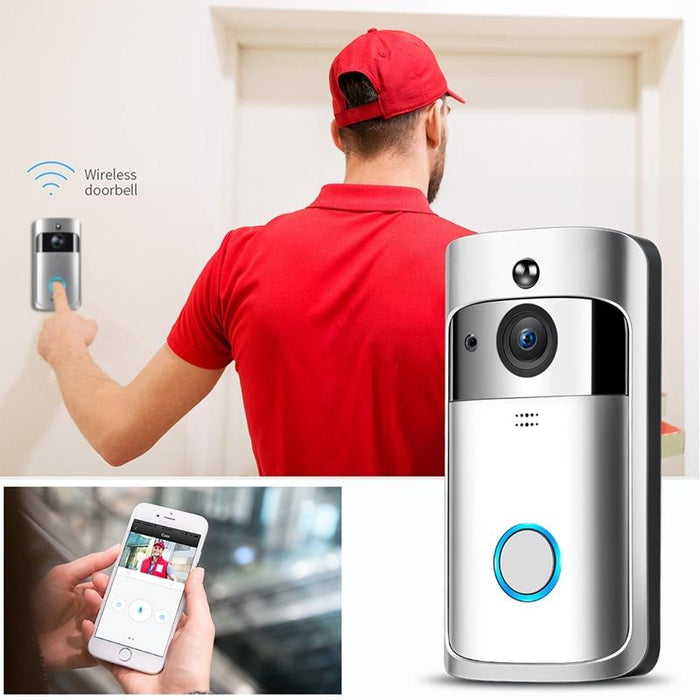 720P Smart Wifi Ultra Low Power Video Pir Visual Doorbell With 3 Battery Slots Support Mobile Phone Remote Monitoring & Night Vision & 166 Degree Wide-Angle Camera Lens