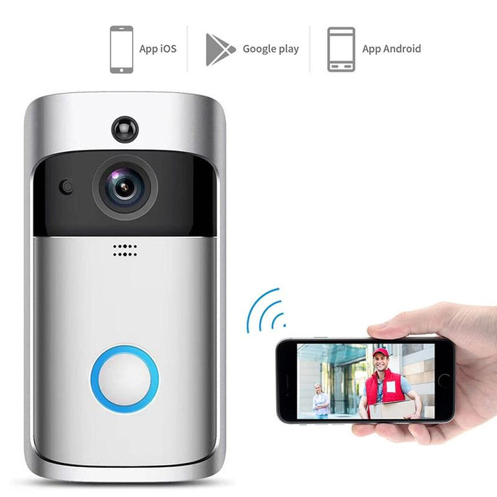 720P Smart Wifi Ultra Low Power Video Pir Visual Doorbell With 3 Battery Slots Support Mobile Phone Remote Monitoring & Night Vision & 166 Degree Wide-Angle Camera Lens