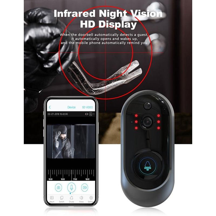 720P 6400Mah Smart Wifi Video Visual Doorbell Support Phone Remote Monitoring & Real-Time Voice Intercom Black