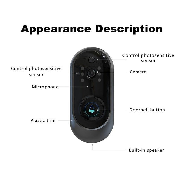 720P 6400Mah Smart Wifi Video Visual Doorbell Support Phone Remote Monitoring & Real-Time Voice Intercom Black