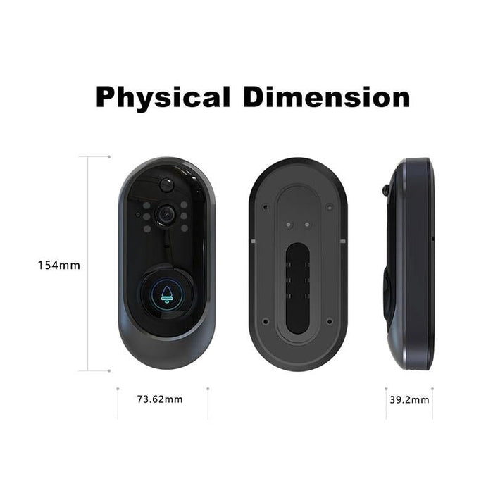 720P 6400Mah Smart Wifi Video Visual Doorbell Support Phone Remote Monitoring & Real-Time Voice Intercom Black