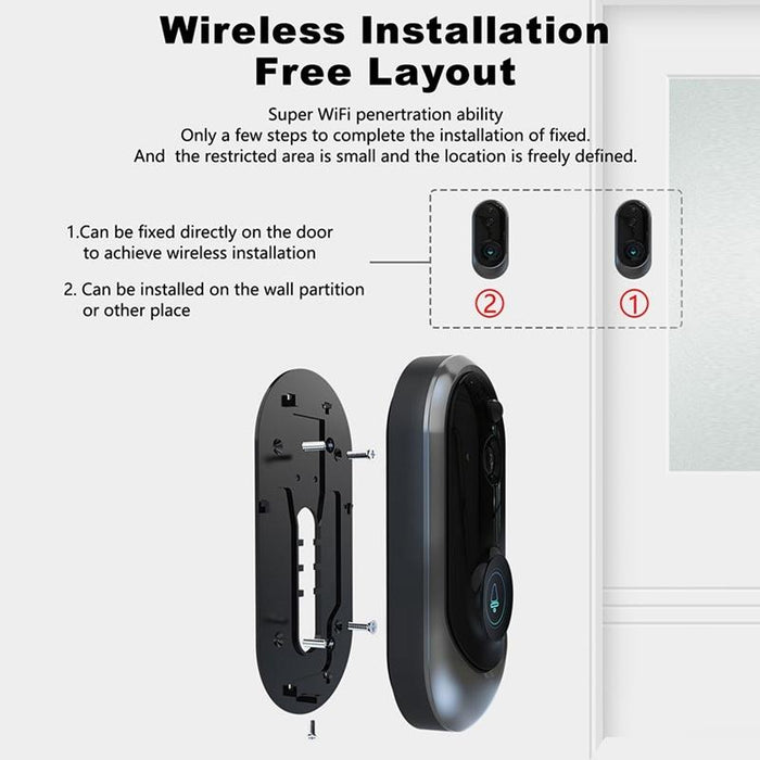 720P 6400Mah Smart Wifi Video Visual Doorbell Support Phone Remote Monitoring & Real-Time Voice Intercom Black