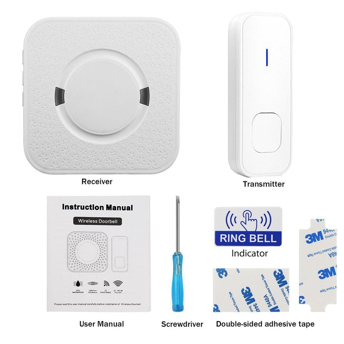 110Db Wireless Ip55 Waterproof Low Power Consumption Wifi Doorbell Receiver 53 Music Options - Receiver Distance 300M White