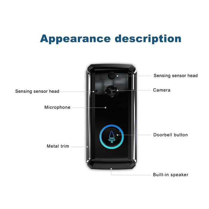 Wifi Intelligent Video Doorbell Support Infrared Night Vision / Motion Detection / Two-Way Intercom / 32Gb Sd Card Black