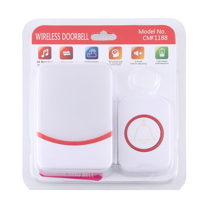 Home Music Remote Control Wireless Doorbell With 38 Ringtones & Colourful Flashing Lights 3-Modes White