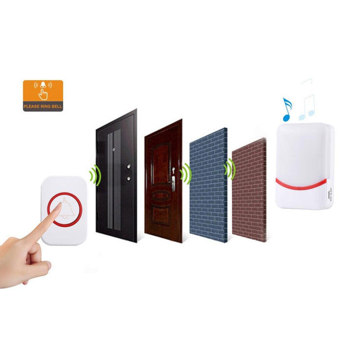 Home Music Remote Control Wireless Doorbell With 38 Ringtones & Colourful Flashing Lights 3-Modes White