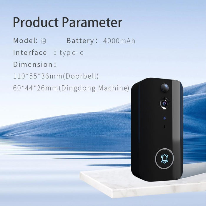 Doorbell I9 Wireless Doorbell Camera Night Vision Motion Detection Two-Way Intercom Black